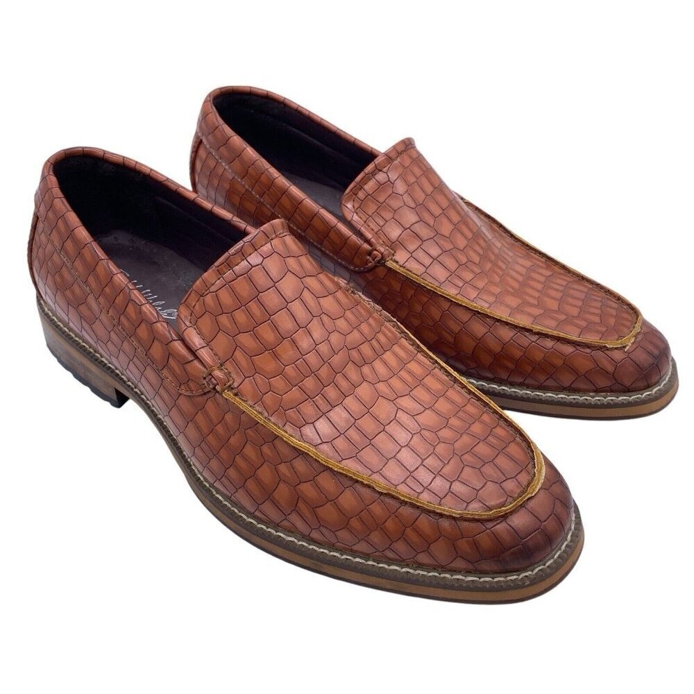 Todd Welsh Slip On Loafer Mens 9D Reggie Vegan Leather Croc Embossed Dressy Shoe